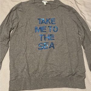 Old Navy XL grey sweatshirt. Blue sequins say Take Me to the Sea.